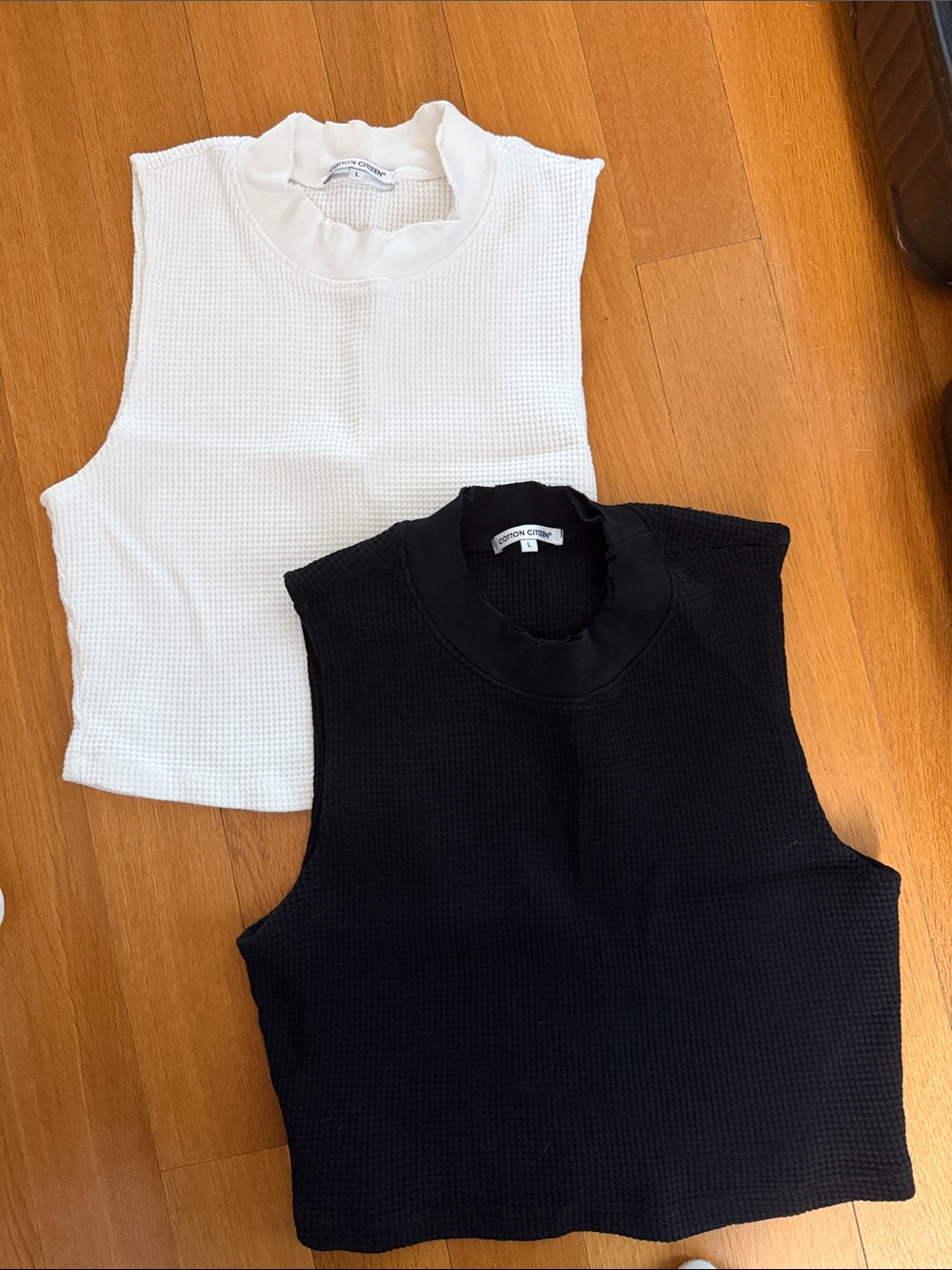 Cotton Citizen Waffle Mock Neck Tank - White & Black- set of 2